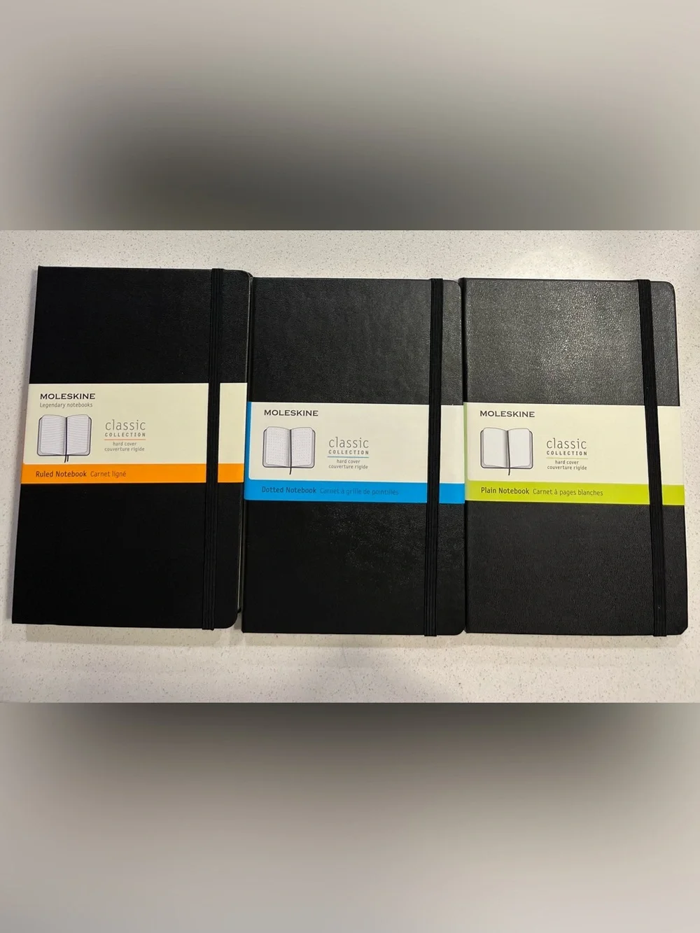 New! LOT of 3 Moleskine Classic Hard Cover Notebooks: Ruled, Plain, & Dotted